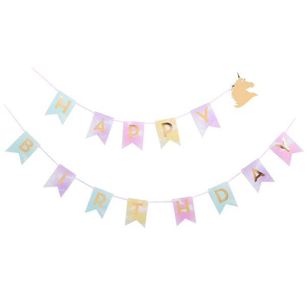 Happy Birthday Pastel with Gold Unicorn Jointed Banner